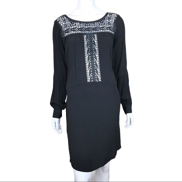 NEW Boutique‎ Black Cut Out Faux Suede Long Sleeve Mini Boho Dress - Picture 1 of 13